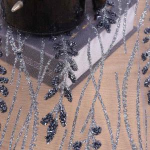 Wholesale wedding: Silver Black Sequins and Black Bead Tube Wedding Dress Fabric