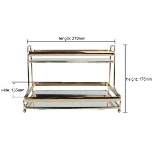 Wholesale tiers: Ready To Ship Perfume 2 Tiers Home Decor Luxury Gold Tray Metal Bath Vanity Mirror Tray