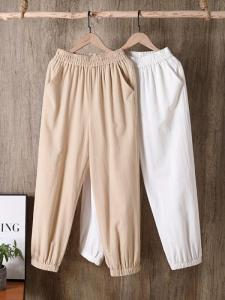 Wholesale Baby Clothing: Casual Cotton Pants Women's Elastic Waist Solid Pocket Retro Loose Women's Slim Pants