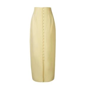 Wholesale dress skirt: Summer Women's High Waist Button Tight Skirt Yellow Skirt Kick Pleated Dress