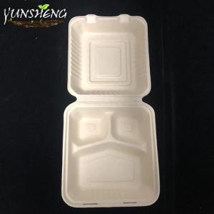 Wholesale microwave sterilizing: Disposable Compostable Bagasse Pulp Paper Clamshell Box with 3 Compartments