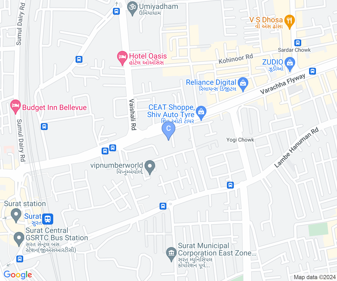 Company location map of Sunray Systems Surat